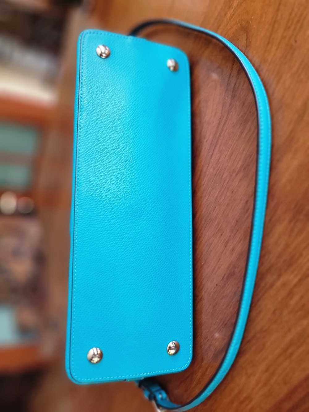 Coach Blue Leather Dome Satchel Crossbody Pebbled Leather NWOT -New Without Tags - Picture 7 of 13